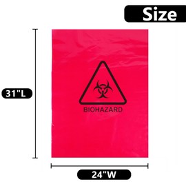 Biohazard Waste Bags - Disposable Safety Bag, Autoclavable, Puncture Resistant, 20 Gal Capacity, 1.77 mil, 45 mircon, 31"Lx24"W (50 PCS)