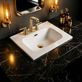 24" x 18.1" Glossy White Ceramic Drop-in Bathroom Sink, 3-Hole 4-Inch Centerset Rectangular Basin with Overflow, Ideal for Small Bathrooms