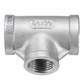 sourcing map Tee Pipe Fitting (1/2" x 3/4" x 3/4") NPT Female 304 Stainless Steel t Shaped Reducer 3 Way T-Connector for Industrial Connection Water Air Gas Oil Fuel