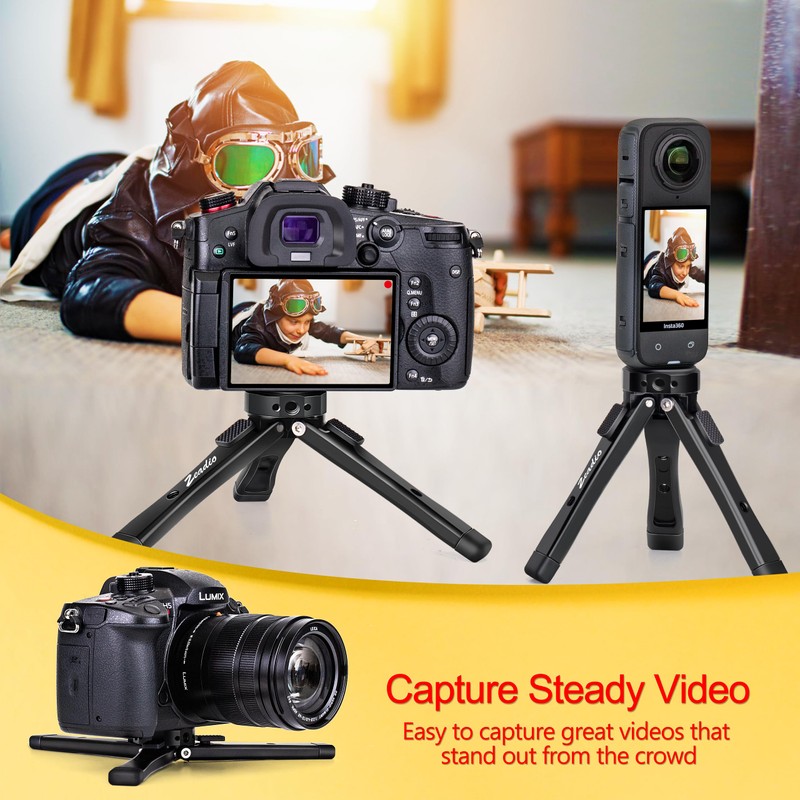 Zeadio Metal Camera Mini Tripod, Adjustable Heights Desktop Vlog Tripod