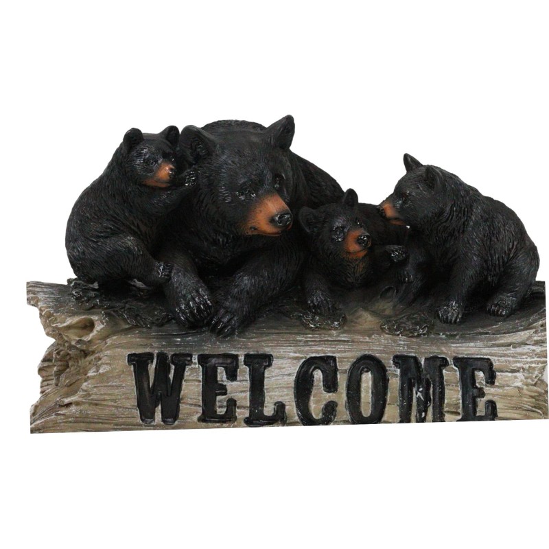 Rustic Forest Black Mama Bear And 3 Cubs Sitting On