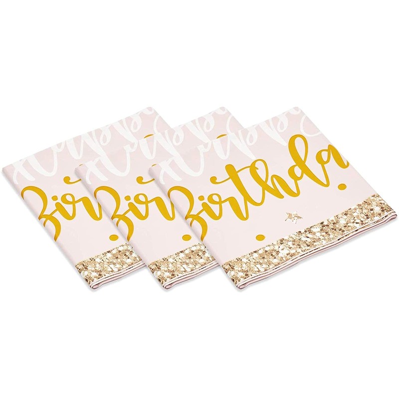 Sparkle and Bash Pink and Gold Plastic Party Tablecloth, Happy