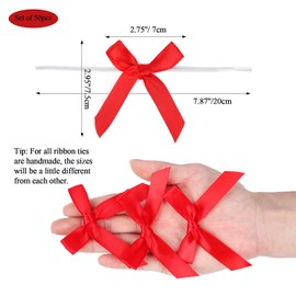 AKLVBL 50 Pack Red Satin Ribbon Twist Tie Bows for Treat Bags, Gift Bags, Bakery Candy Bags and Package Decorating Ribbon Bow, Bowknot for Gifts