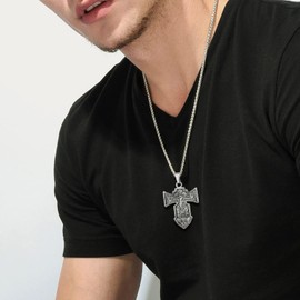 U7 Russian Orthodox Cross Necklace Men Women Religious Jewelry Stainless Steel Chain Jesus Christ Piece Crucifix Pendant with Chain 22"