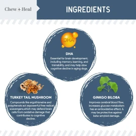 Chew + Heal Labs Senior Dog Vision and Cognition Chews - 120 Soft Chews for Dog Eye Care and Memory - 7-in-1 Multivitamin with Omega Fatty Acids, Vitamins, and Botanicals - Made in The USA