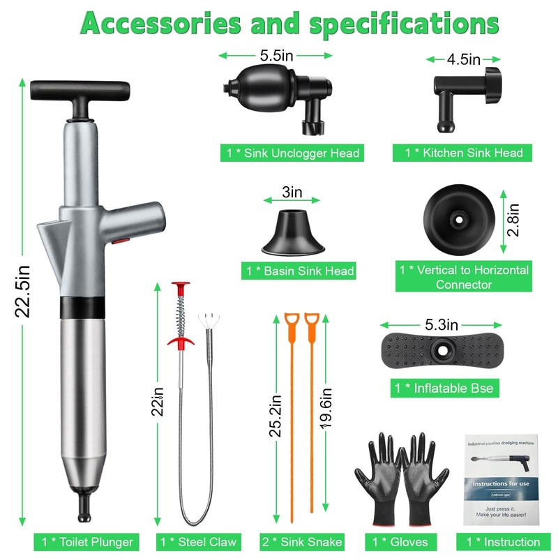 jojnawa High Pressure Toilet Plunger, Toilet Snake Air Drain Blaster