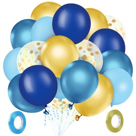 Romon Balloons Blue Gold, Pack of 60 Balloons Birthday, 12 Inch Balloons Wedding, Blue Latex Balloons Set, Metallic Balloons Blue, Helium Balloons Party Decoration, Birthday Decoration