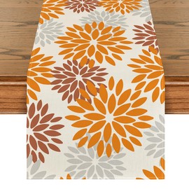 Artoid Mode Orange Dahlia Floral Pinnata Fall Table Runner, Seasonal Autumn Thanksgiving Kitchen Dining Table Decoration for Home Party Decor 13x72 Inch