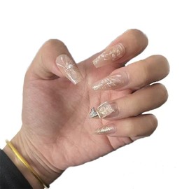 PIVHWIR Press On Nails, Reusable Glossy Long Fake Nails, 3D Butterfly Design Press On Nails, Ombre False Nails, Stick On Nails, Rhinestone Fake Nails- 34 Pcs Nail Kit with Nail Glue