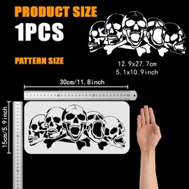 FINGERINSPIRE Five Skulls Large Stencil 15x30cm Terrifying Skull Head Stencils Reusable Scary Skeleton Decoration Stencil Skull Theme Horror Templates for Wall Fabric Tiles Floor Paper Furniture