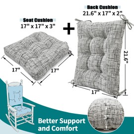 SINOSSO Rocking Chair Cushion Set with Thick Padding, Back Pillow & Seat Cushion with Ties, Modern Interwoven Style Indoor Living Room Rocker Chair Pads for Elderly Sitting, White-Gray