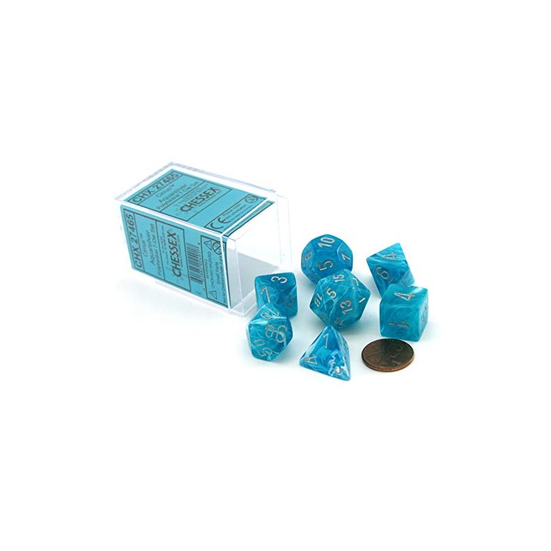 Polyhedral 7-Die Cirrus Dice Set - Aqua with Silver