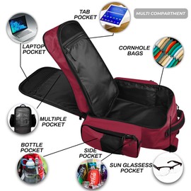 FIGHTSENSE Cornhole backpack for bags, Holds Up to 24 bags, Cornhole Carrying Case for Bags with Multiple Pockets (Maroon)