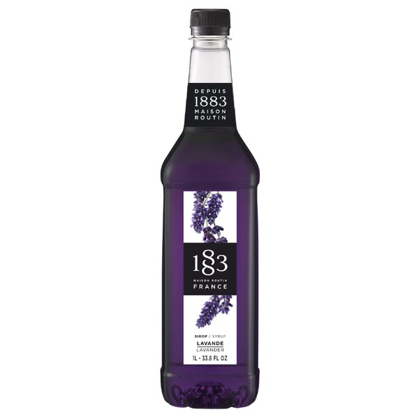1883 - Lavender Syrup, Flavored Syrup, Designed for Hot & Iced Beverages, Subtle Floral Flavor, Gluten-Free, Non-GMO, Vegan, Preservative-Free, Made in France, Plastic Bottle (1 Liter)
