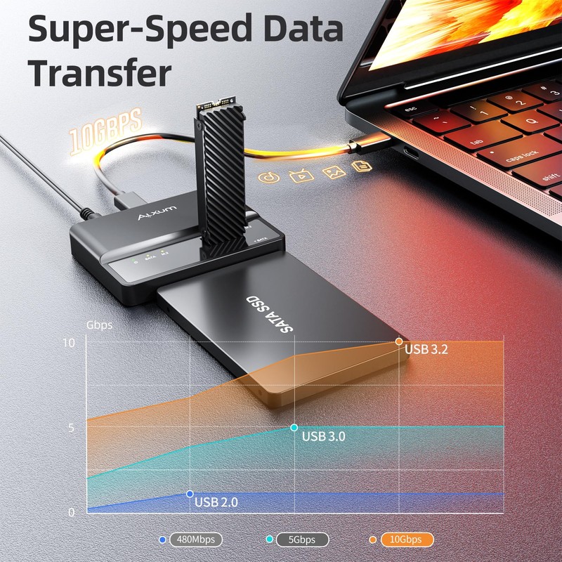 Alxum 2 in 1 M.2 NVME SATA SSD Enclosure External-Tool-Free