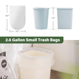Jaoul Small Garbage Bags 2.6 Gallon, Unscented Small Bathroom Trash Bags, Tear & Leak Resistant Trash Can Liners, Mini Trash Bags, White, 60 Counts
