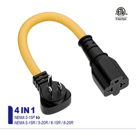 [4-in-1] 15 Amp Household AC Plug to 20 Amp T Blade Adapter Cable,Nema5-15P to 5-15R,5-20R,6-15R,6-20R, 4 in 1 AC Adapter,