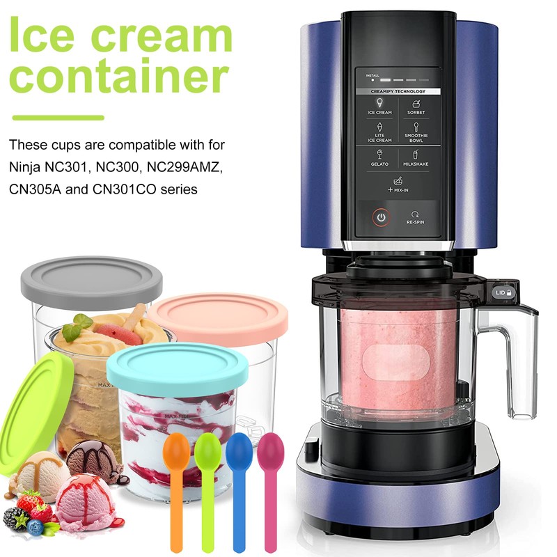 4 Pack Ice Cream Tubs for Ninja Creami, Stackable Ice