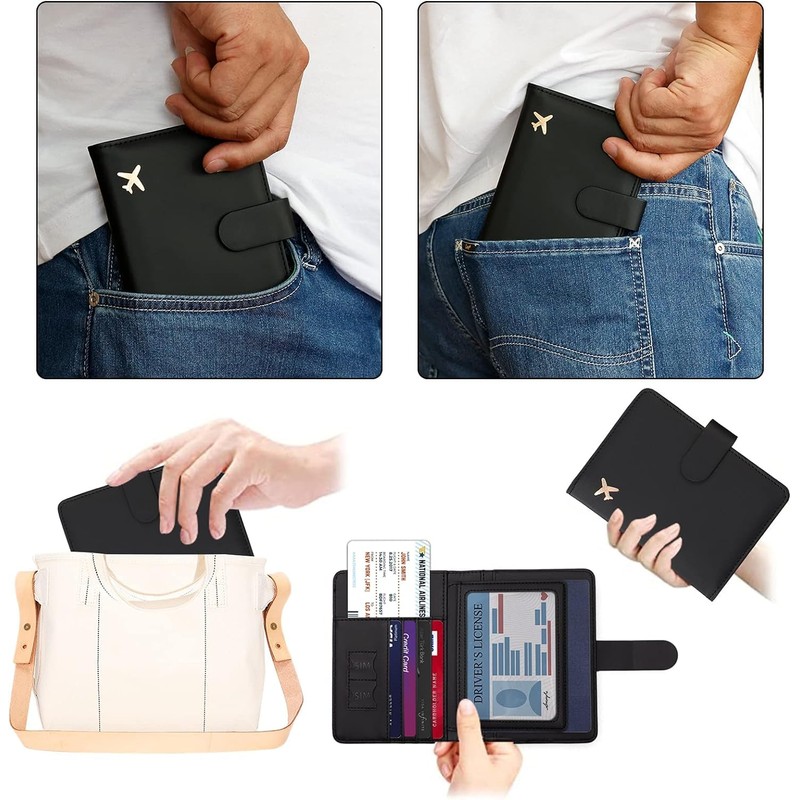 Leather Passport Holder Covers Case, Waterproof RFID Blocking Travel Wallet