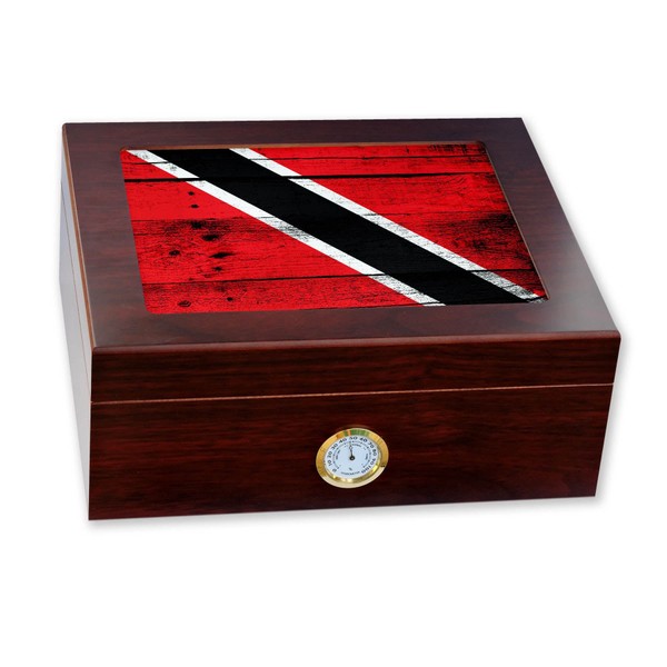 Premium Desktop Humidor - Glass Top - Flag of Trinidad