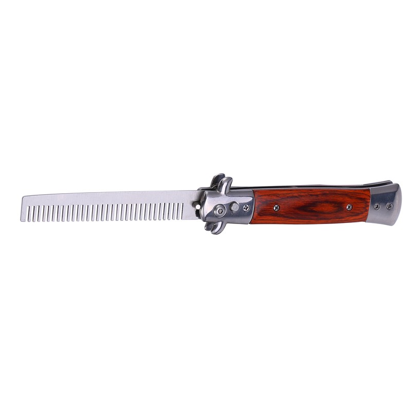 Switchblade Spring Folding Knife Push Button Pocket Comb Oil Hair