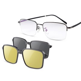 YIMI Progressive Multifocal Reading Glasses Men Women Anti-Blue Light UV400 With 2 Magnet Polarized Sunglasses Clip 2 in 1 (Black, 2.50, multiplier_x)