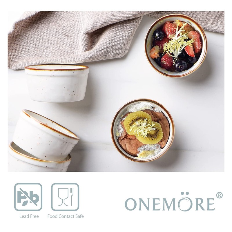 ONEMORE Ramekins 6 oz Oven Safe, Ceramic Souffle Dishes with