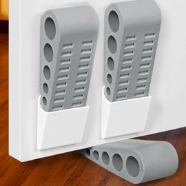 4 Pack Door Stops for Bottom of Door, Rubber Door Stopper Wedge with Holder, Door Holder to Keep Door Open, Doorstop Wall Protector for Home & Office & School, Grey