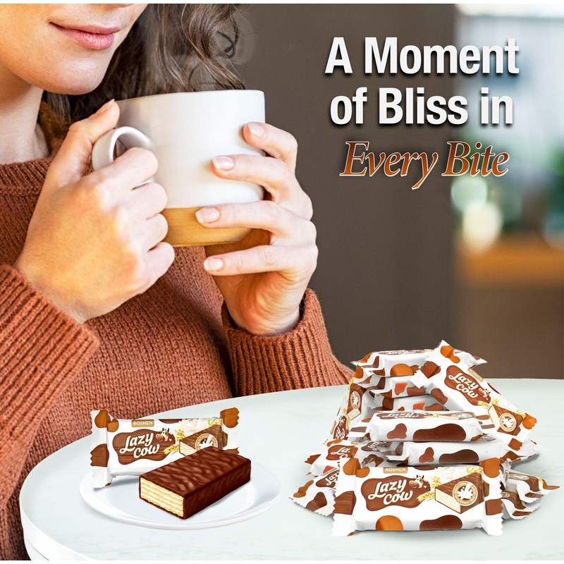 Roshen Lazy Cow Wafers with Creamy Milk Filling & Covered