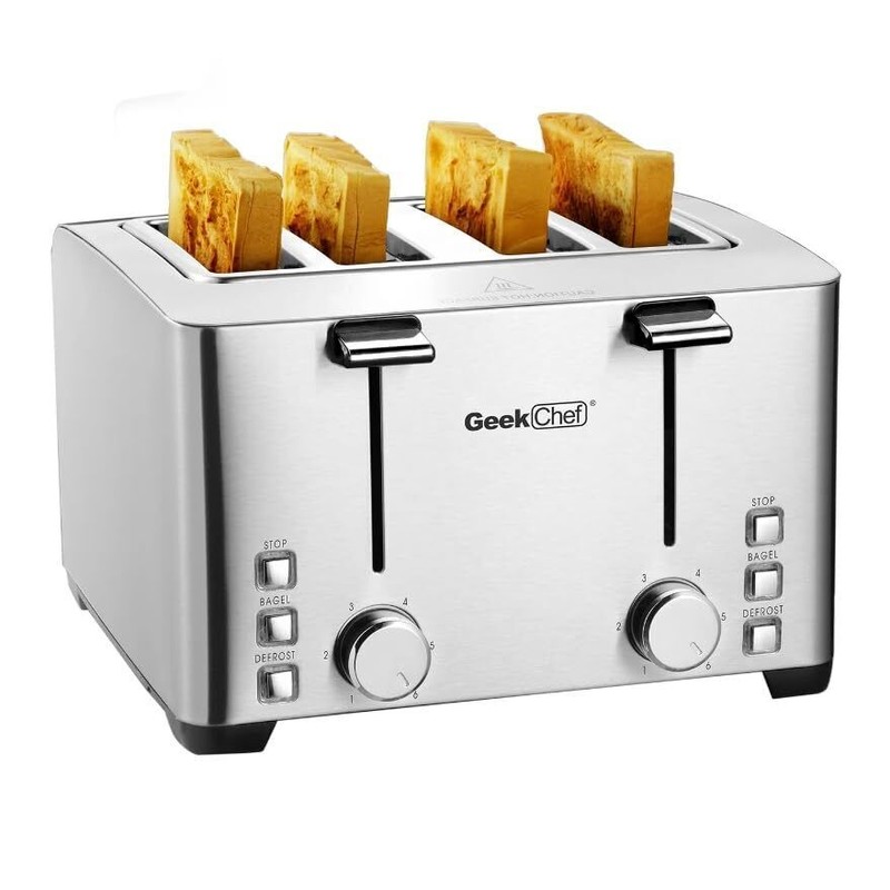 Geek-Chef 1500W Toaster 4Slice 4-Slot Bagel Croissant Waffles Donuts Defrost
