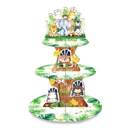 CC HOME Zoo-Party Cupcake Stand für 24 Cupcakes 3 Tier Cupcake Stand Tiere Themed Party Supplies Cupcake Display Holder für Geburtstagsparty, Baby-Dusche, Party