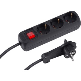 Meister Steckdosenleiste 3-fach - Extraflacher Stecker - 2 m Kabel - schwarz - IP20 Innenbereich - Beleuchteter Schalter / Mehrfachsteckdose / Steckerleiste mit Flachstecker / 7430200
