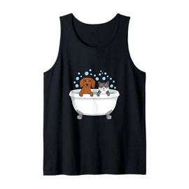 Cute Dog and Cat Bubble Bath Time Humor Tank Top