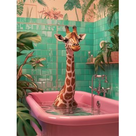 Giraffe Diamond Art Kits for Adults,DIY 5D Giraffe in The Bathtub Diamond Painting for Beginners,Round Full Drill Diamond Dots Paintings Picture Gem Art Craft for Home Wall Art Decor Gifts 12x16inch