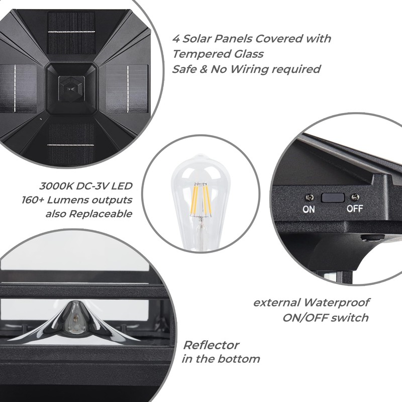 Kemeco Solar Post Light Outdoor, ST4338Q Dusk to Dawn Post