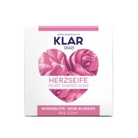 Klar Seifen Heart Soap Rose Petal (65 g, Rose Fragrance, Heart Shaped Soap for Sensitive / Normal Skin, Palm Oil Free, Cosmos Certified, Rose Soap, Soap Gift Idea) 11032