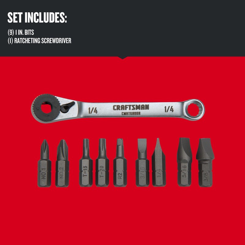 CRAFTSMAN Screwdriver Set, Ratcheting Offset, Multi-Bit, 10 Piece (CMHT68008)