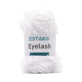 Estako Eyelash, 100% Polyester Yarn, Soft, Fuzzy for Crochet and Knitting 3.53 Oz (100g) / 153 Yrds (140m) (1208 - White)