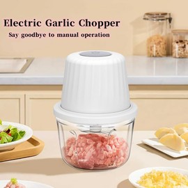 450ML Electric Garlic Chopper, Mini Portable Veggie Chopper, Garlic Grinder Masher Onion Chopper, Blender to Vegetable, Wireless Food Processor for Ginger, Chili, Fruit, Meat, etc