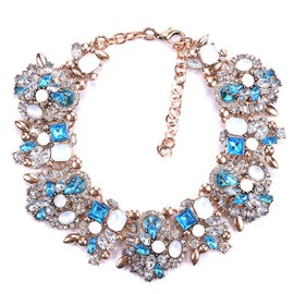 Zthread Bib Statement Necklace Colorful Glass Crystal Collar Choker Necklace for Women Fashion Accessories, One Size, crystal-metal, Rhinestone