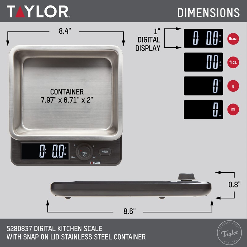 Taylor Digital Kitchen Scale with Dishwasher Safe Stainless Steel Container