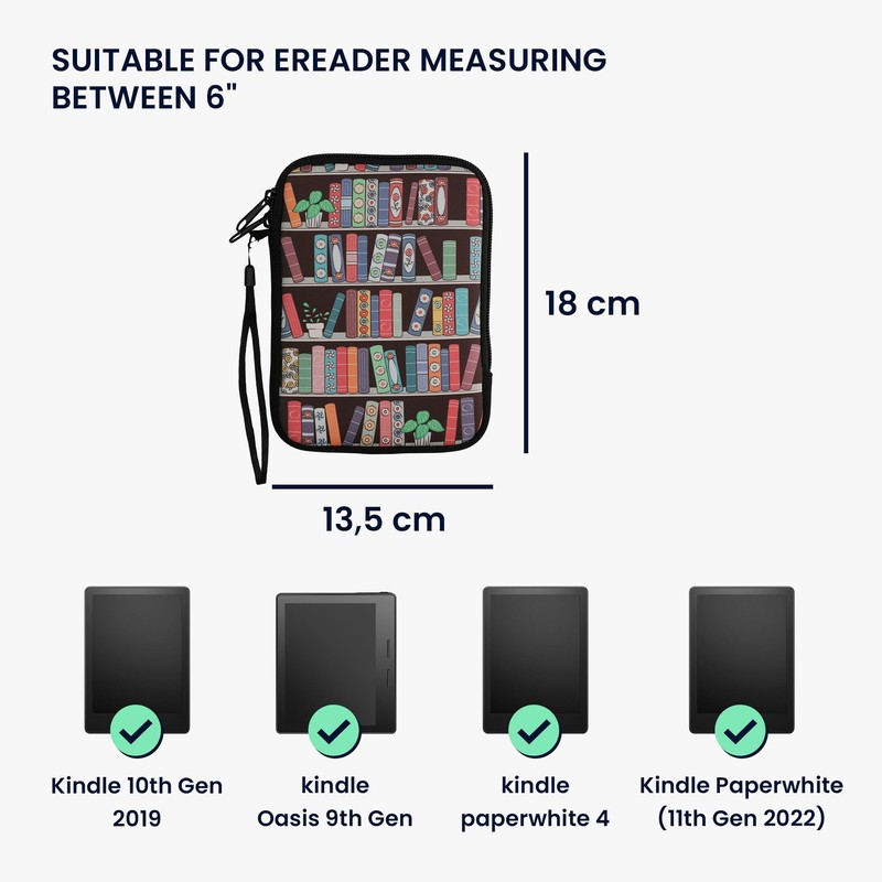 kwmobile Case for eReader Neoprene Protective Bookcase with Plants Blue