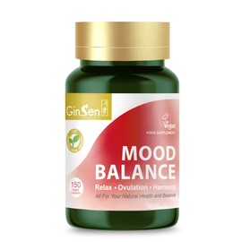 GinSen Strong Mood 150 Capsules, Natural Balance, Ovulation Support & Stress Management, Vegan Approved Supplement, Herbal Extract&Vitamins Made in UK