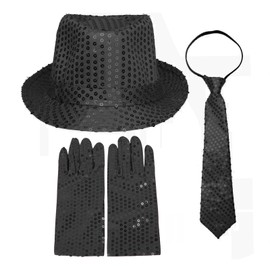 Moonlove Kids Sequin Necktie Hat, Gloves, 3-piece Set, Children's Dance Accessories, Folding Hat, Sparkling Costume, Cap, Show Hat, For Dance, Karaoke, Dance Show, Stage, Magic Party, Birthday, Jazz,