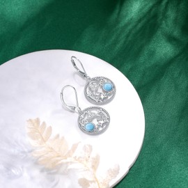 POPLYKE Seahorse Earrings for Women Sterling Silver Larimar Circle Leverback Earrings Starfish Beach Jewerly Gifts for Girls, Sterling Silver
