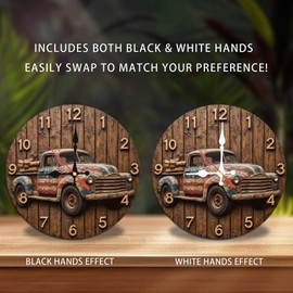 Vintage Truck Wood Wall Clock Farmhouse Decor 10-Inch Wooden Wall Clock, Silent Movement, Battery Operated (AA Batteries Not Included), Artistic Home Decor, Perfect for Home Accents