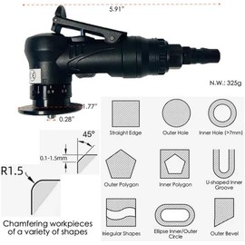 Pneumatic Chamfering Tool, Portable Handheld Deburring Tool, 45 Degree Mini Linear Air Chamfer Tool for Metal, Trimming Machine Arc Edge Beveler with Precision Sharp Blade Inserts, Ultra Light (Black)