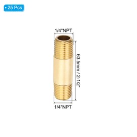 PATIKIL 1/4" x 1/4" NPT Male Brass Pipe Fitting Long Nipple, 5Pcs 2-1/2" Long Straight Pipe Fitting Connector Extender for Fuel, Air, Water, Oil, Gas System Connection, 1200PSI