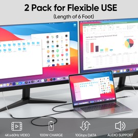 USB C Extension Cable 6ft 2 Pack, USB3.2 Gen2 Extender Male to Female Full Function 10Gbps Data Transfer/ 4K@60Hz Video/ 100W Charging, Type C Cord for Monitor Laptop Tablet Phone Dock Hub and More