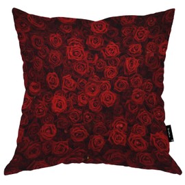 Beabes Red Roses Throw Pillows Covers Romantic Blossom Roses Floral Cotton Linen Pillow Cover 18"X18" Pillowcase Decorative Pillow Cushion Cases for Sofa Bed Car Couch